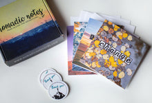 Load image into Gallery viewer, Beautifully designed square greeting cards with nature themed scenes and kind words of encouragement shipped in a handcrafted paper box from recycled material