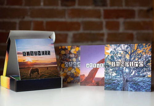 assortment of greeting cards including beautiful scenes in nature along with words of wisdom